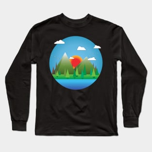 Idealistic & Simplistic Graphical Mountain Scene Long Sleeve T-Shirt